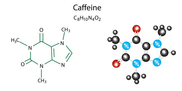 咖啡因分子结构。骨骼的公式。化合物。科学研究。矢量插图。股票的形象。图片下载