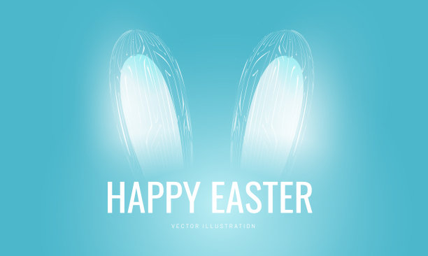 复活节霓虹灯兔子在发光的未来风格。科技贺卡带着节日。兔耳三维模型与计算机板模式图片下载