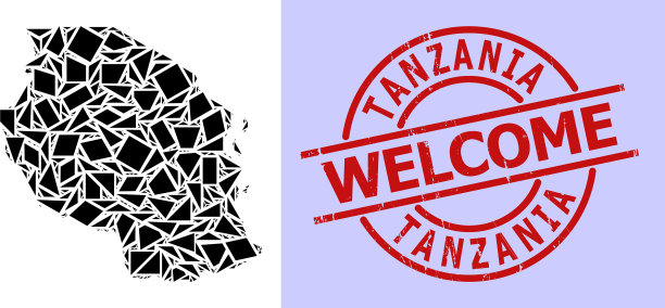 简单的坦桑尼亚几何马赛克地图与圆形图片下载