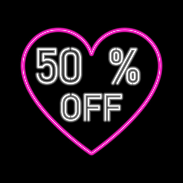 50%的销售霓虹灯招牌。矢量插图。图片下载
