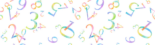 彩虹颜色数字水彩插图。随机排列的数字的无缝组合。背景。图片下载