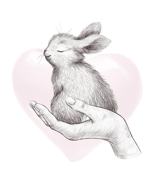 水彩假日插图与可爱的小兔子动物坐在人的手孤立。用于情人节贺卡，请柬，宝宝送礼会，打印，升华设计。图片下载