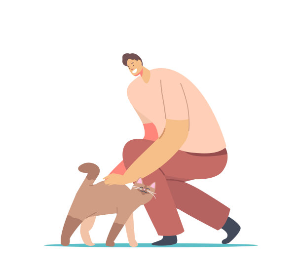 快乐男人爱抚猫。猫宠男关怀，动物关怀理念。休闲，热爱动物的理念图片下载