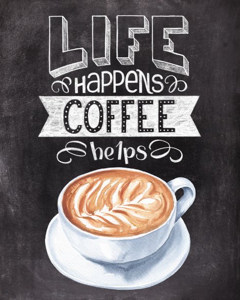 在黑板上手写咖啡字。复古食品海报设计。图片下载