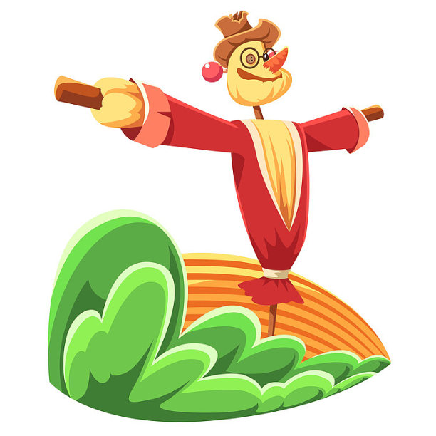 守卫稻田的稻草人插画元素图片下载