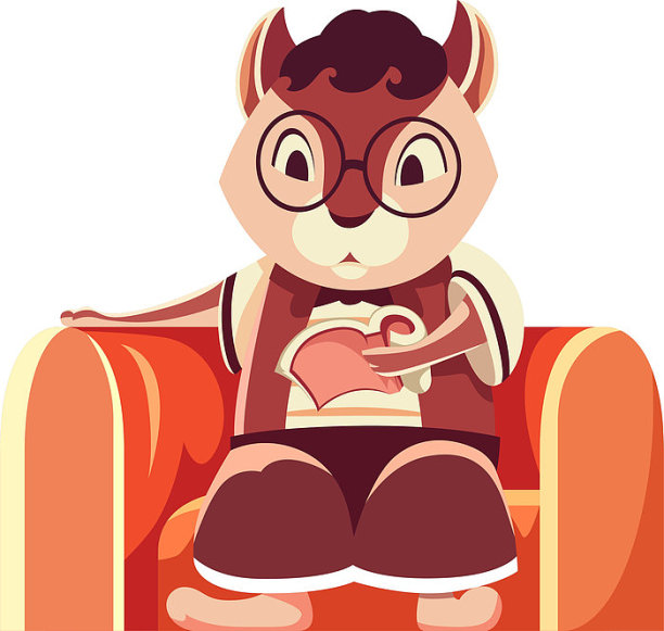 沙发上读书的松鼠插画元素图片下载