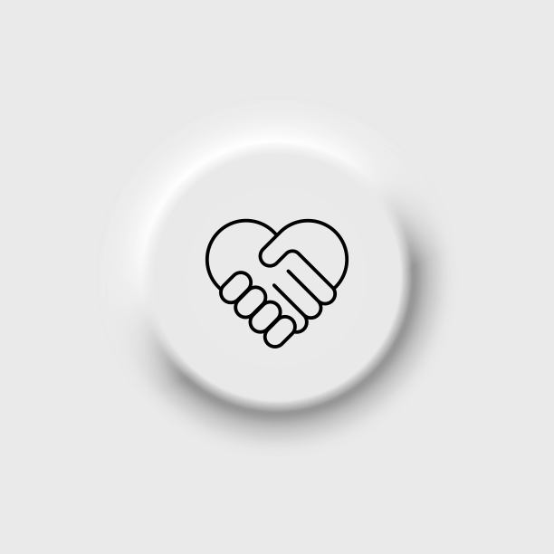 握手符号形成一个爱心黑色的图标。新生变形按钮。慈善机构,帮助的概念。平面孤立轮廓符号，符号用于:插图，logo，应用程序，设计，web，开发，用户体验，gui。向量EPS 10图片下载