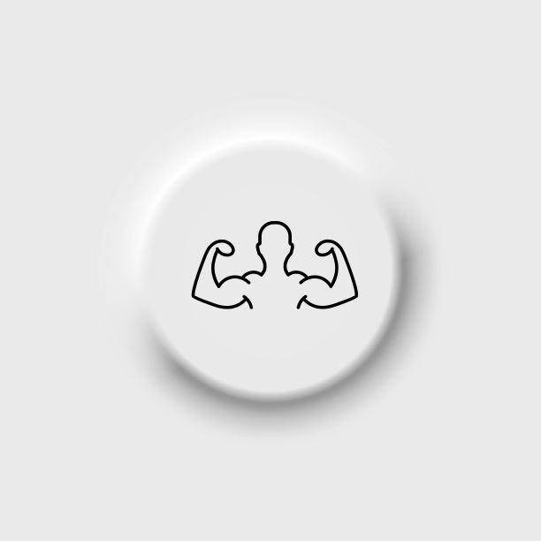 健美线条图标。薄轮廓平面风格设计在黑色。孤立于新形态按钮上。为web，应用程序，移动，软件，ui, ux创造强有力的插图。向量EPS 10图片下载