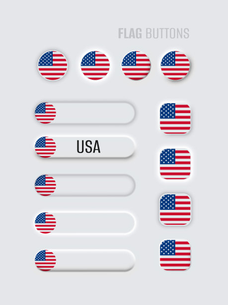 新图形3d模拟按钮设置在白色背景。美国国旗为网站，移动菜单，应用程序。简单新形态新潮概念设计元素，UI UX组件。矢量图图片下载