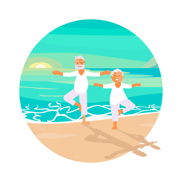 一男一女在沙滩上练瑜伽图片下载