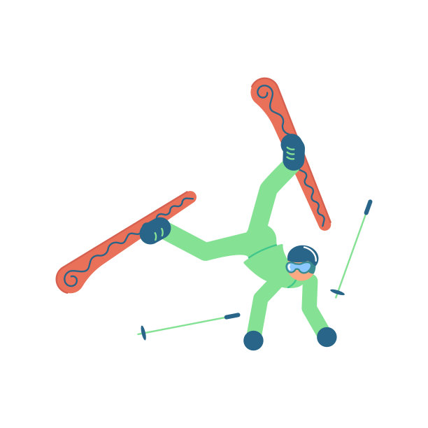 卡通滑雪者跌落事件孤立在白色背景上图片下载