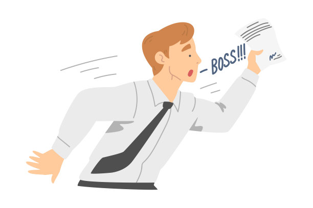 穿着白衬衫和领带的办公室员工冲向老板的文件作为日常矢量插图图片下载