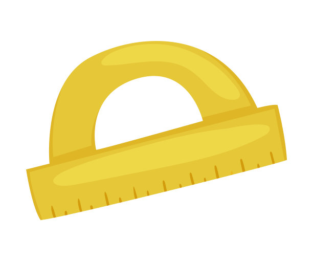 黄色量角器作为办公用品和文具对象矢量插图图片下载