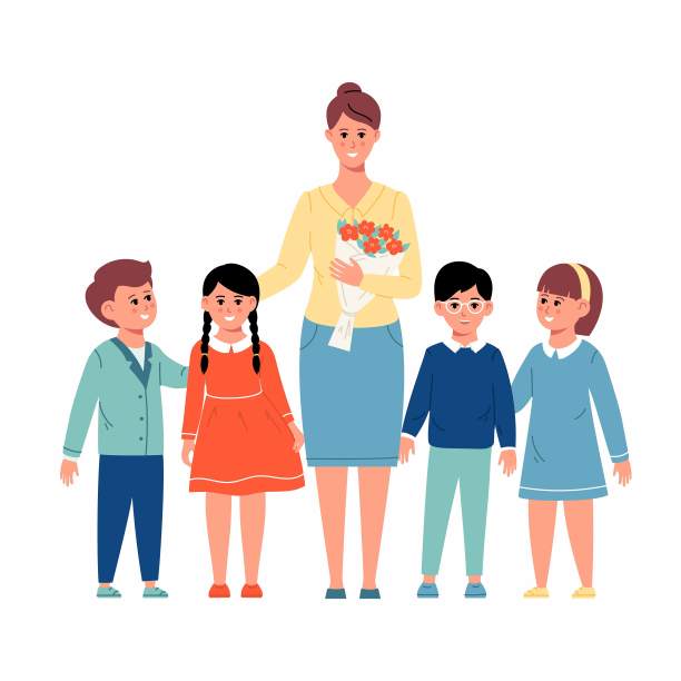 学生们向老师献上了一束花。图片下载