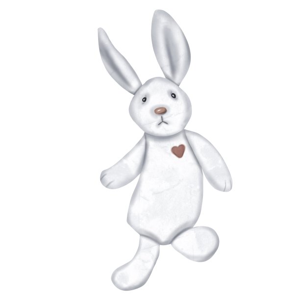 胸前有一颗心的水彩兔子。儿童玩具兔子插图图片下载