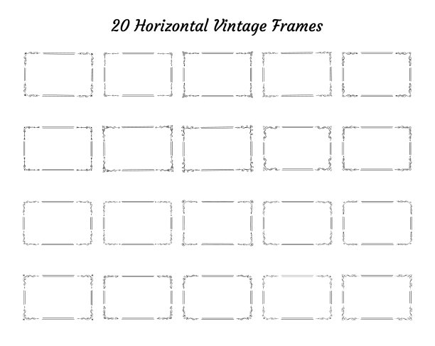 20套优雅复古的华丽框架，角落花饰，收集独特的矩形装饰模板，空艺术装饰风格的设计元素图片下载