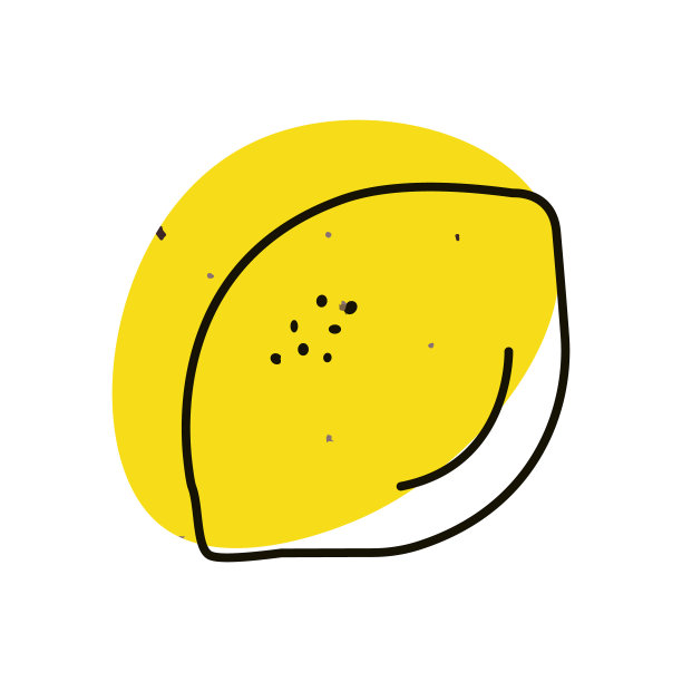 抽象柠檬或青柠图标。线条轮廓的热带黄色水果。极简的图片设计装饰。单瓣柠檬，白色上有斑点。带有污点的柑橘黑线。向量图片下载