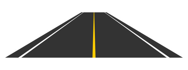 道路延伸到远处的景色。空荡荡的高速公路上的标志越来越远。旅行，旅行，前进，运动，未来的概念。矢量平面插图图片下载