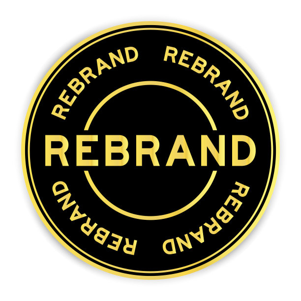 黑色和金色颜色圆形标签贴纸与字重新品牌在白色背景图片下载