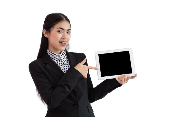手持数码平板电脑的亚洲女商人图片下载
