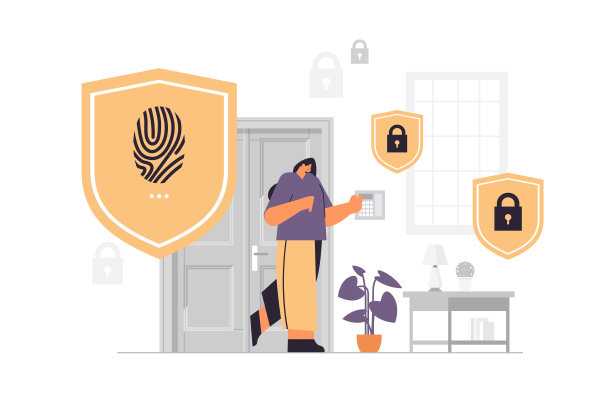 女人触摸指纹扫描仪女孩控制智能家居设备与生物识别扫描安全访问控制图片下载