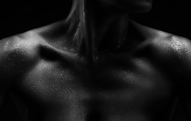 黑白轮廓的女性肩膀和手。女性的剪影。图片下载