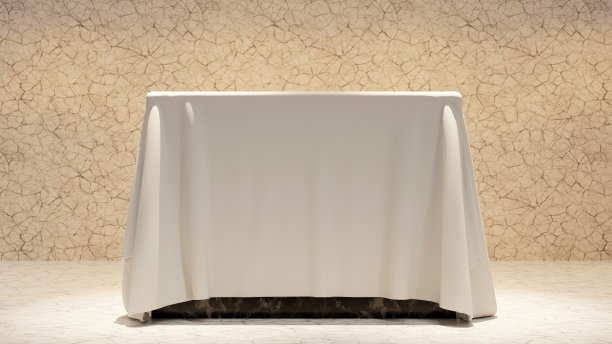 抽象背景神秘物体平台覆盖织物纹理材料，三维插图渲染图片下载