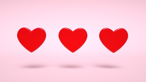 三红心在粉红色- 3D插图图片下载