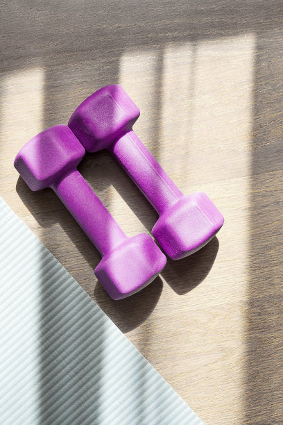 垂直平铺模板健身用品在地板上图片下载