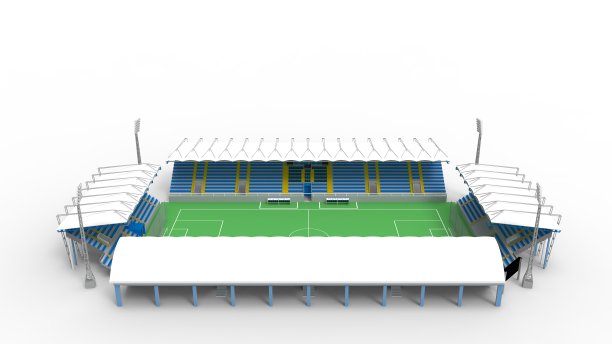 体育场建筑的三维渲染，建筑结构孤立在白色背景上图片下载