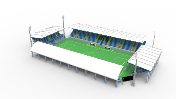 体育场建筑的三维渲染，建筑结构孤立在白色背景上图片下载