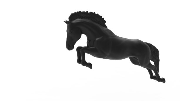 一个在白色背景中孤立的跳跃的马的3d渲染图片下载