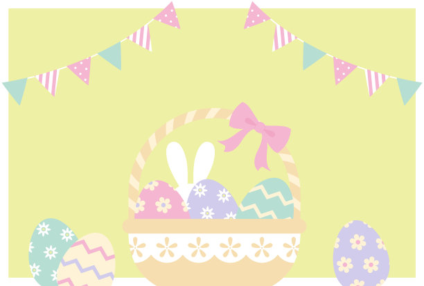 矢量背景与复活节彩蛋和兔子在一个篮子的横幅，卡片，传单，社交媒体壁纸等。图片下载