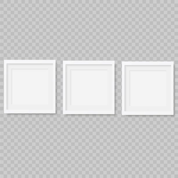 在透明的背景上设置空的白色相框。向量集合。图片下载