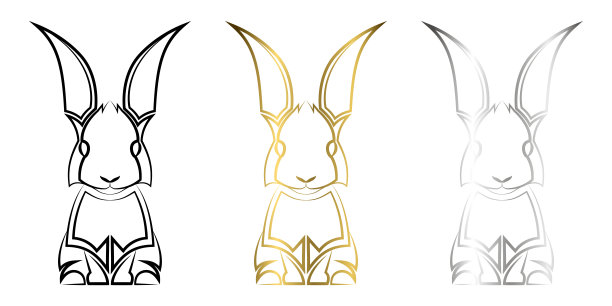 三色黑色金银线兔子的艺术，很好的使用符号吉祥物图标头像纹身T恤设计logo或任何你想要的设计图片下载