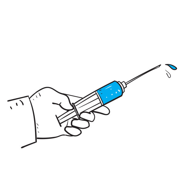 手画涂鸦手拿疫苗注射插图矢量隔离图片下载