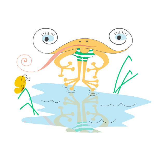 小怪兽青蛙在湖边做运动。不真实的性格。手绘矢量儿童插图图片下载