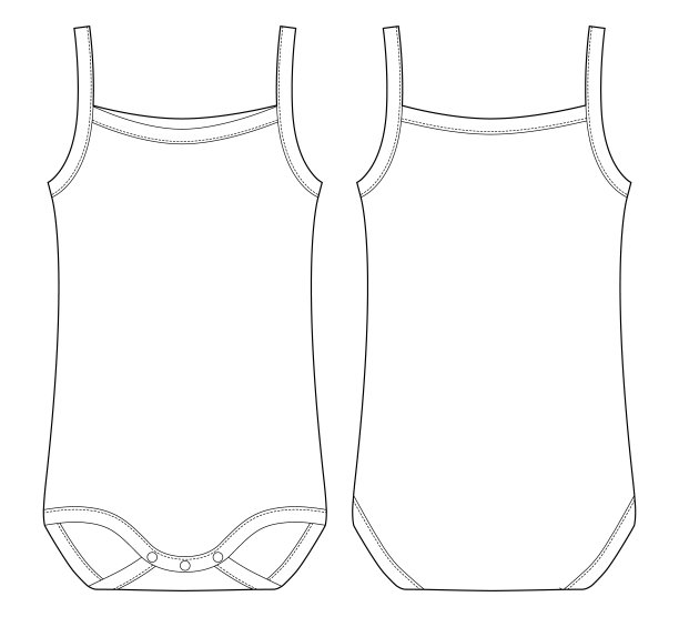 婴儿无袖背心上身技术草图。孩子紧身衣裤。图片下载