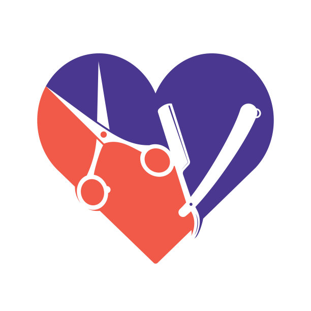 爱理发师矢量logo设计。剪刀和心脏矢量标志设计。理发店品牌的Icon idea。图片下载