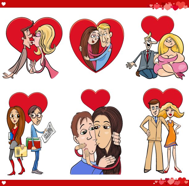 卡通情侣在情人节的场景图片下载