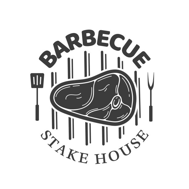 烧烤标志与牛排烧烤孤立在白色背景上图片下载