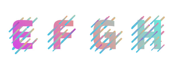 3d字母，彩色字母和线条，大写字体，白色背景上的3d渲染，E F G H图片下载