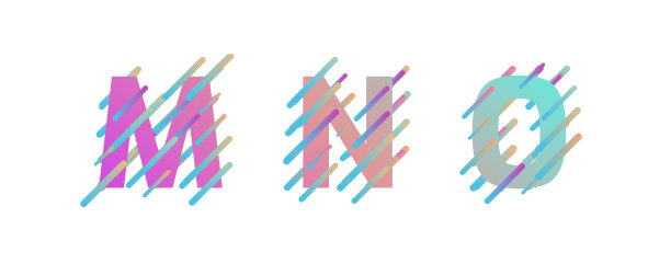 3d字母，彩色字母和线条，大写字体，白色背景上的3d渲染，M N O图片下载