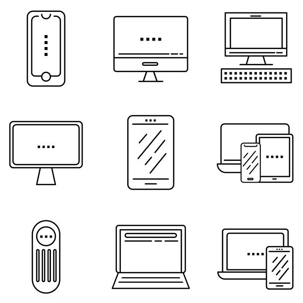 电子设备图标，电视，电话，电脑，笔记本电脑遥控键盘图片下载