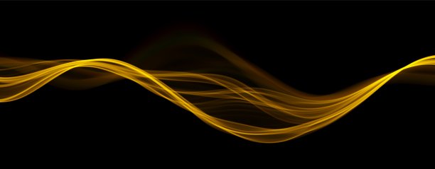 金色的抽象的波。神奇的线设计。流动曲线运动元素。氖梯度波插图。图片下载
