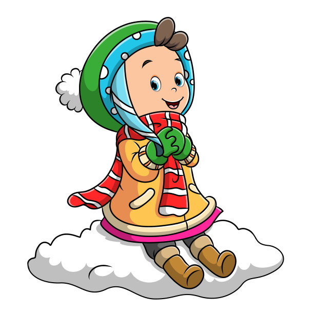 小女孩正坐在雪地上看着天空图片下载