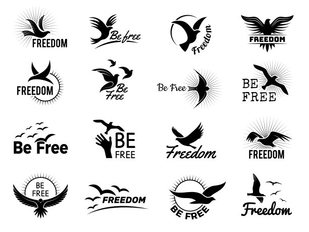 飞鸟图标。风格化符号自由排版徽章文字标识业务模板近期向量集合图片下载