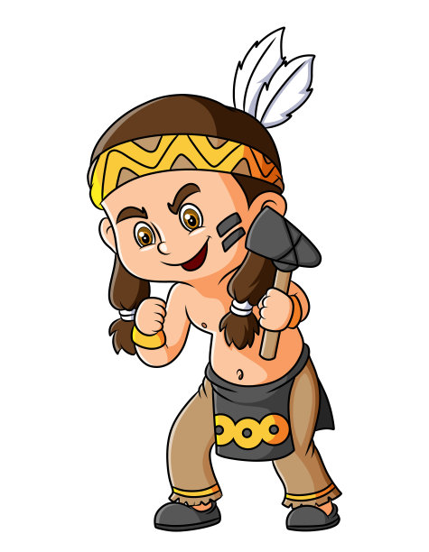 那个美国土著男孩正拿着石斧准备打架图片下载