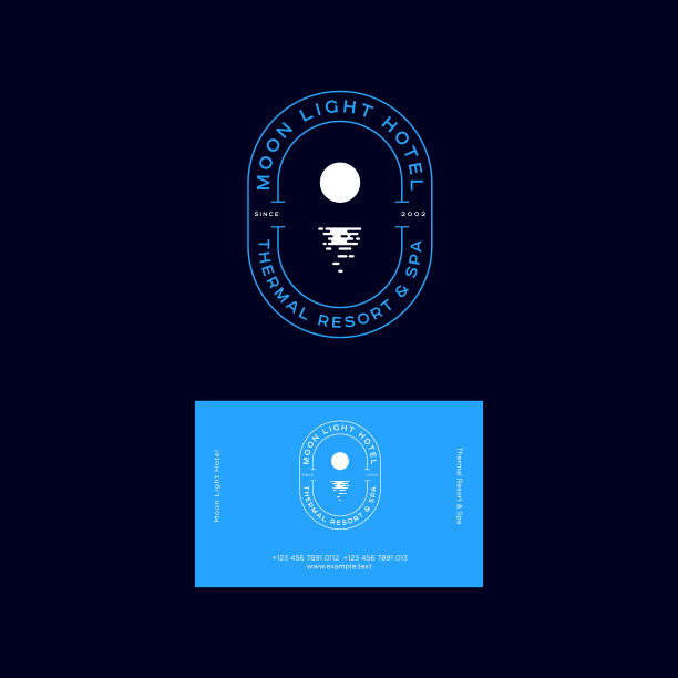 月光会徽。温泉或度假村的图标。月亮与水的反射。夜灯错觉。图片下载