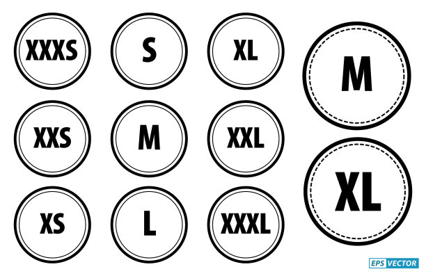 一套现实尺寸的服装标签孤立或服装面料丝带标签或服装标签符号。每股收益向量图片下载